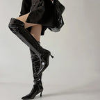 Bottes longues en cuir verni brillant pour femmes