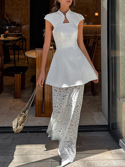 Ensemble 2 Pièces Blanc Femme – Dentelle