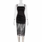 Robe longue sexy en dentelle transparente pour femmes