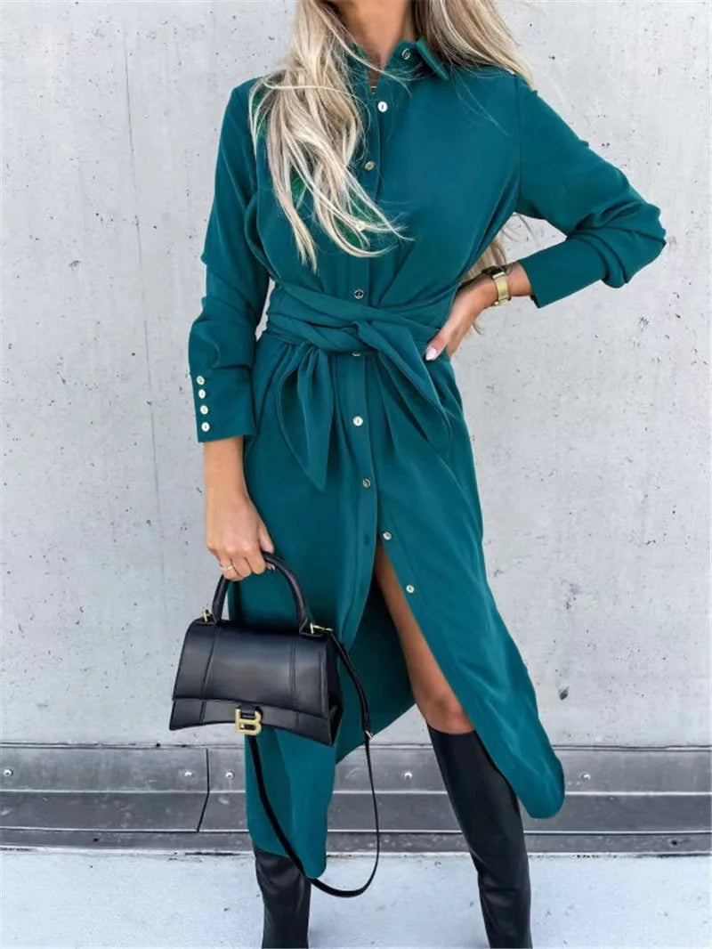 Robe chemise à manches longues pour femmes