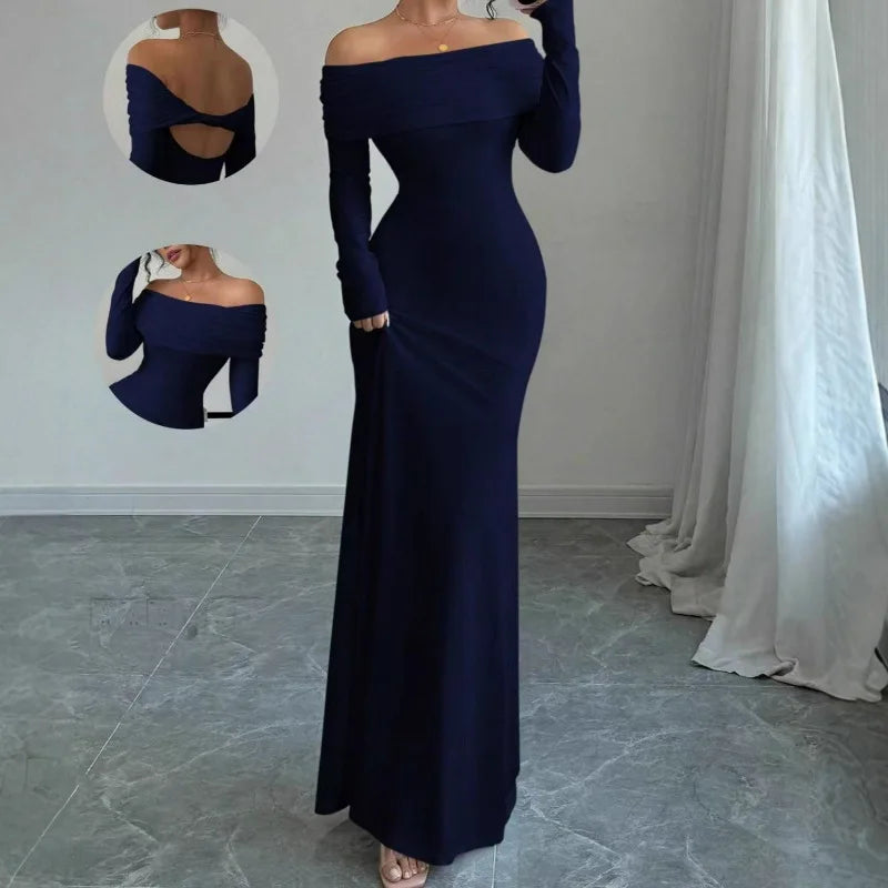 Robe longue moulante sexy à épaules dénudées pour femmes