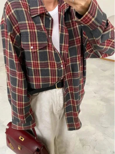 Chemise vintage à manches longues pour femmes