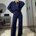 Ensemble cardigan court ample à fermeture éclair + pantalon de survêtement à cordon de serrage pour femmes