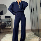 Ensemble cardigan court ample à fermeture éclair + pantalon de survêtement à cordon de serrage pour femmes