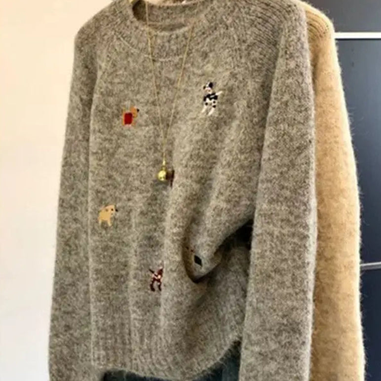 Pull à col rond brodé pour femmes