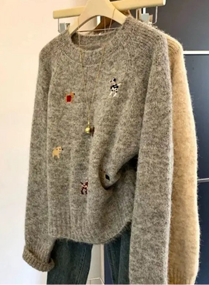 Pull Brodé Col Rond Femme – Maille Confortable
