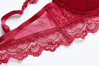 Ensemble soutien-gorge push-up en dentelle brodée et culotte pour femmes
