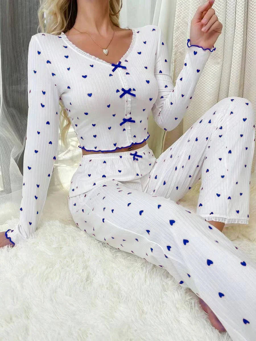 Pyjama à Cœurs Femme – Dentelle et Col V