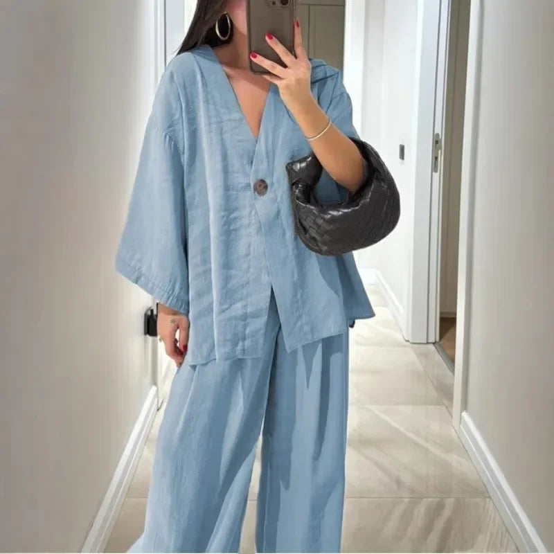 Ensemble décontracté en coton lin ample pour femmes