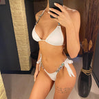 Maillot de bain brésilien deux pièces avec strass et diamants pour femmes