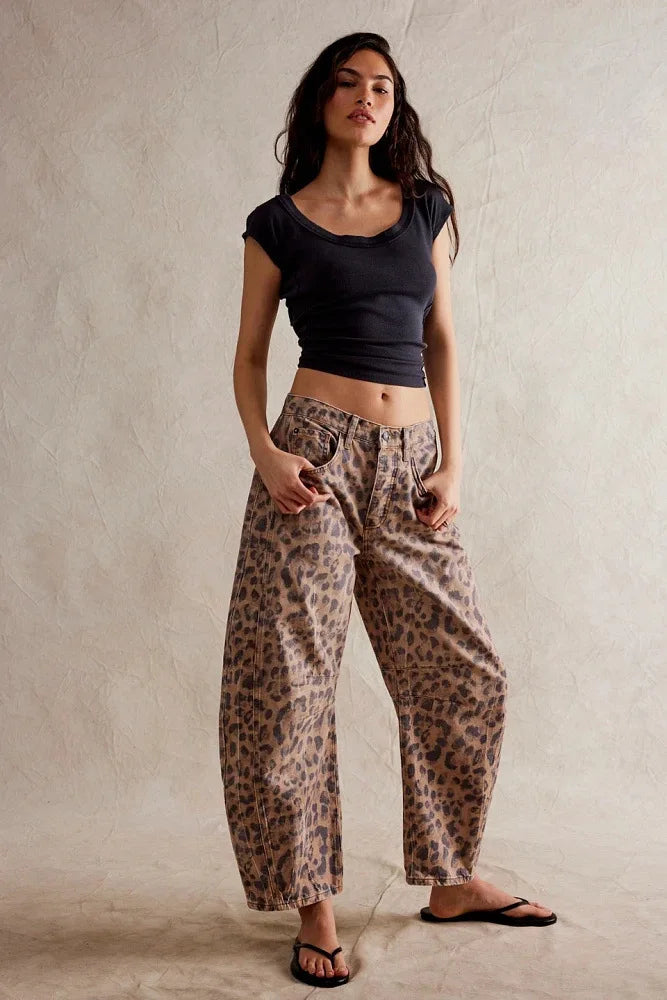 Pantalon en jean délavé taille mi-basse pour femmes