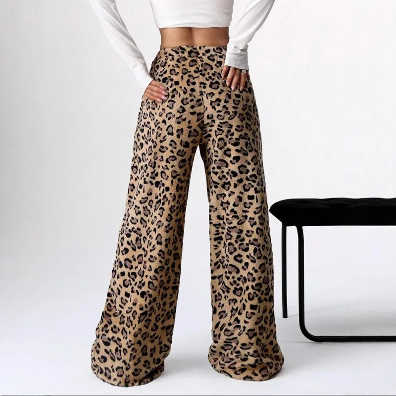 Pantalon large à imprimé léopard pour femmes