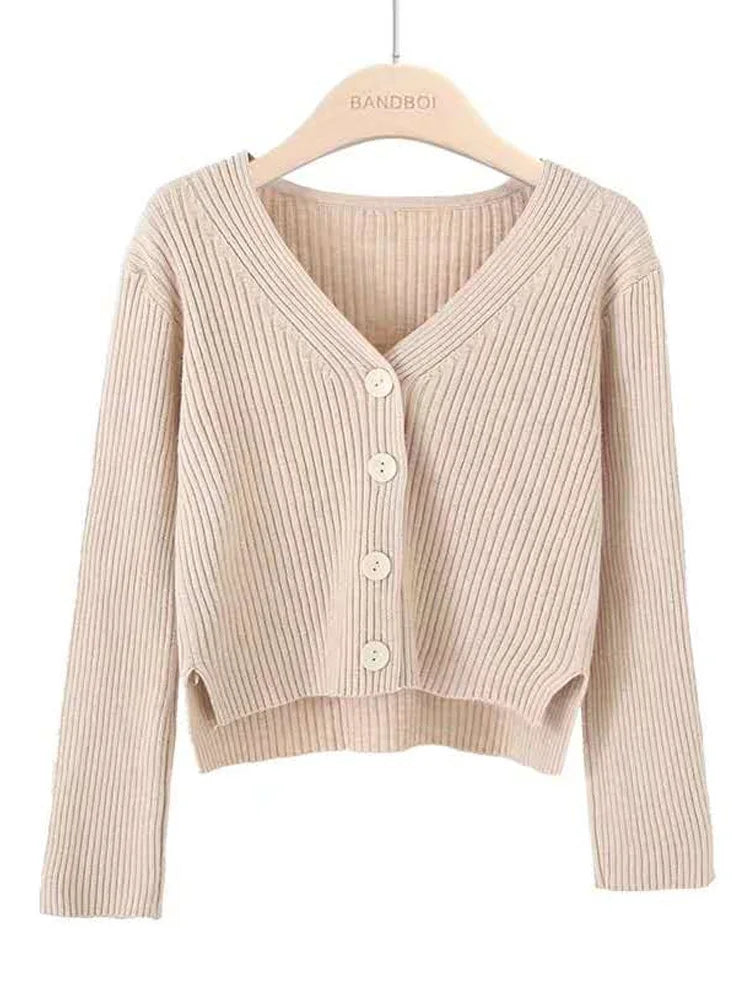 Cardigan court tricoté à manches longues pour femmes