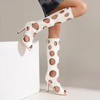 Bottes au genou respirantes avec trou circulaire évidé pour femmes