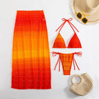 Ensemble maillot de bain trois pièces avec robe de plage en maille pour femmes