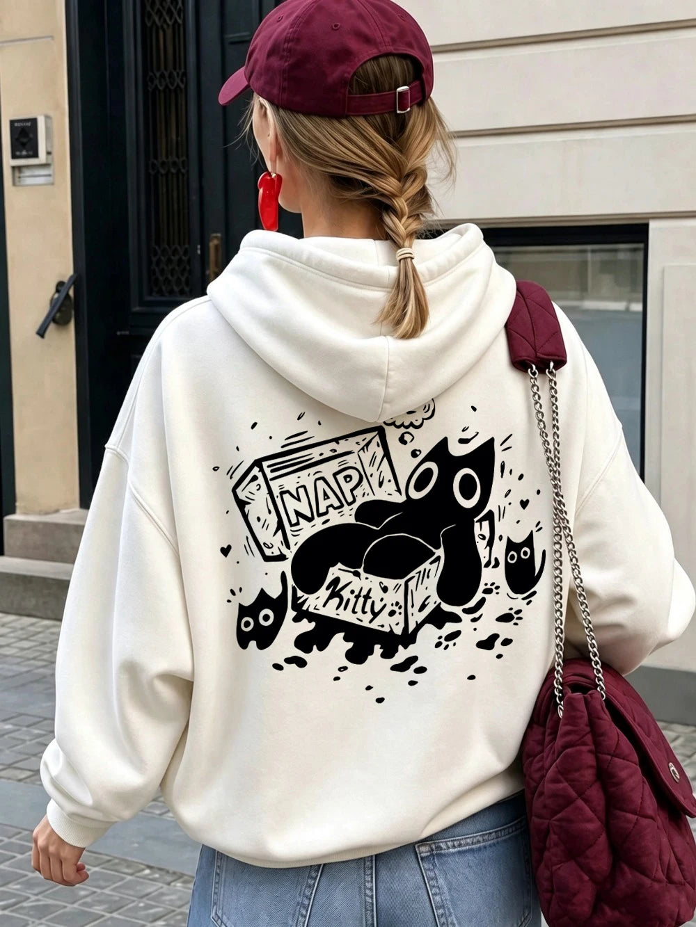Sweat à capuche imprimé Sleeping Cat Nap Box pour femmes