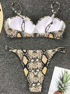 Maillot de bain deux pièces sexy imprimé serpent avec soutien-gorge à armatures et  micro string pour femmes