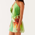 Mini robe moulante à fleurs, dos nu, pour femmes