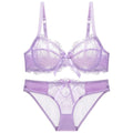 Ensemble de soutien-gorge transparent en dentelle avec nœud ultra-fin et culotte pour femmes