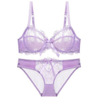 Ensemble de soutien-gorge transparent en dentelle avec nœud ultra-fin et culotte pour femmes