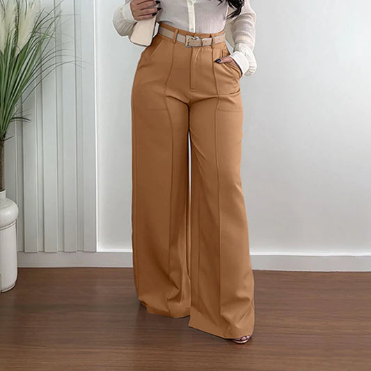 Pantalon droit femme taille haute à poches