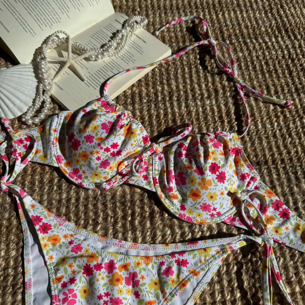 Maillot de bain deux pièces sexy à armatures et imprimé floral pour femmes