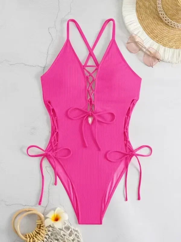 Maillots de bain une pièces col en V profond Push Up pour femmes