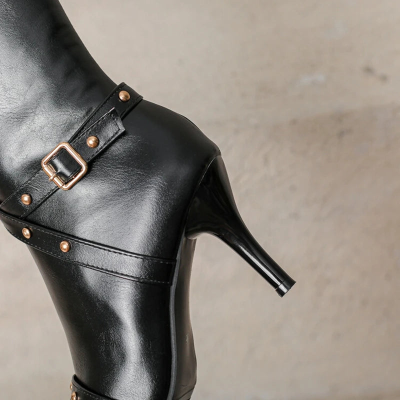 Bottes hautes à bout pointu et talon aiguille de 8 cm pour femmes