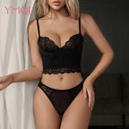 Ensemble de soutien-gorge à armatures en dentelle transparente et culotte assortie pour femmes