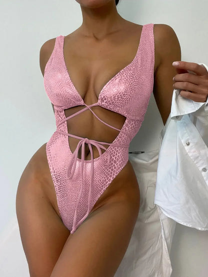 Maillot de Bain 1 Pièce Femme – Noir Imprimé Serpent