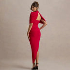 Robe longue froncée à manches mi-longues, dos nu pour femmes