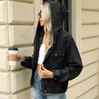 Veste en jean délavée à capuche vintage pour femmes