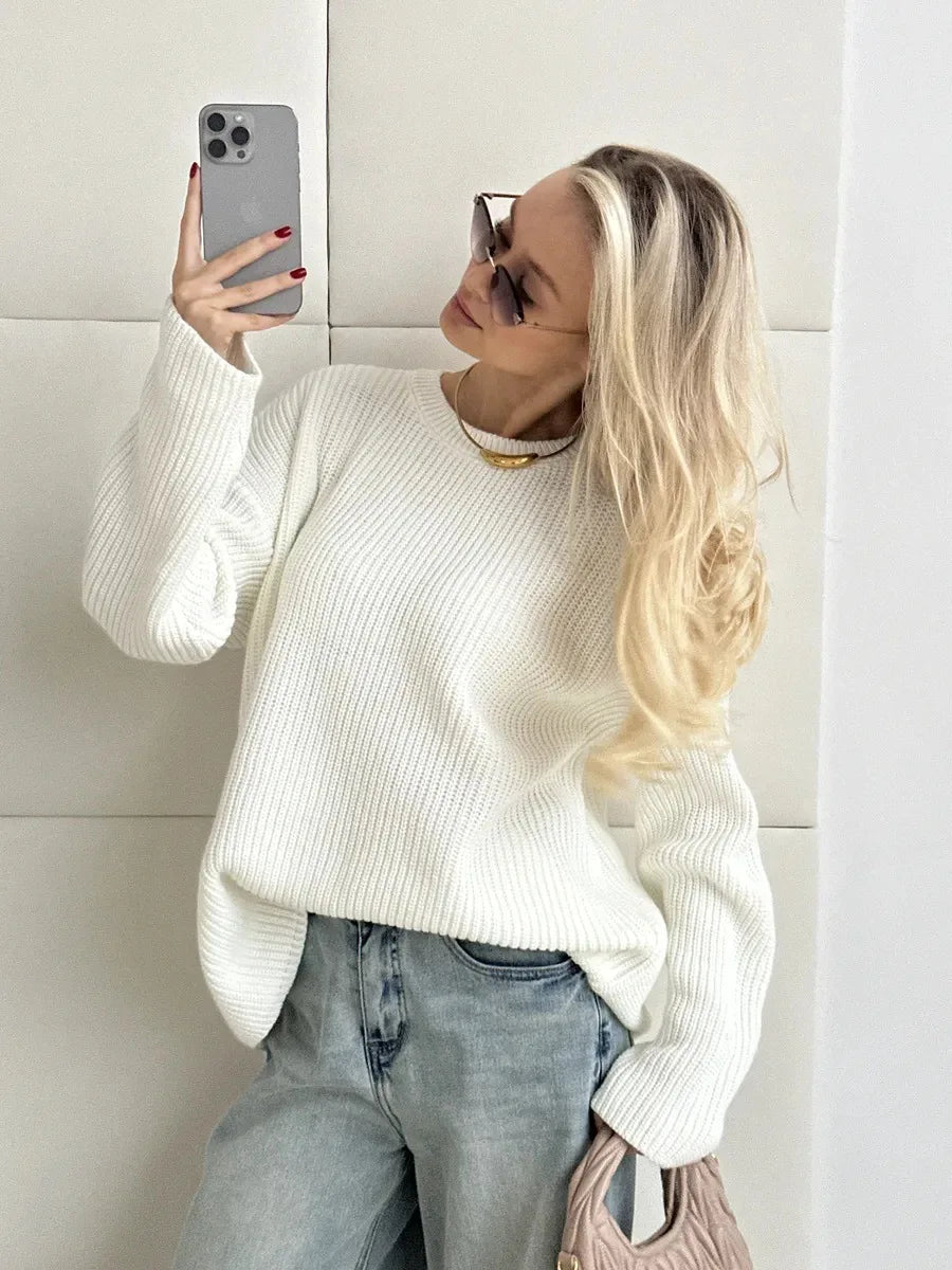 Pull basique tricoté col rond pour femmes