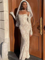 Robe moulante sexy imprimée dentelle pour femmes