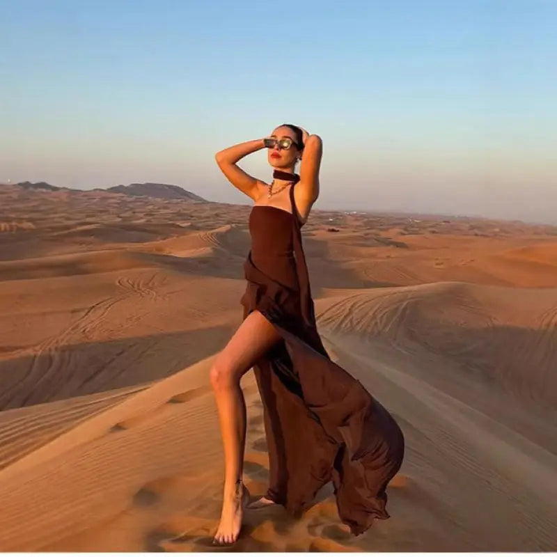 Robe longue en ruban sans bretelles pour femmes
