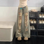 Jean en denim délavé et vieilli style rétro pour femmes