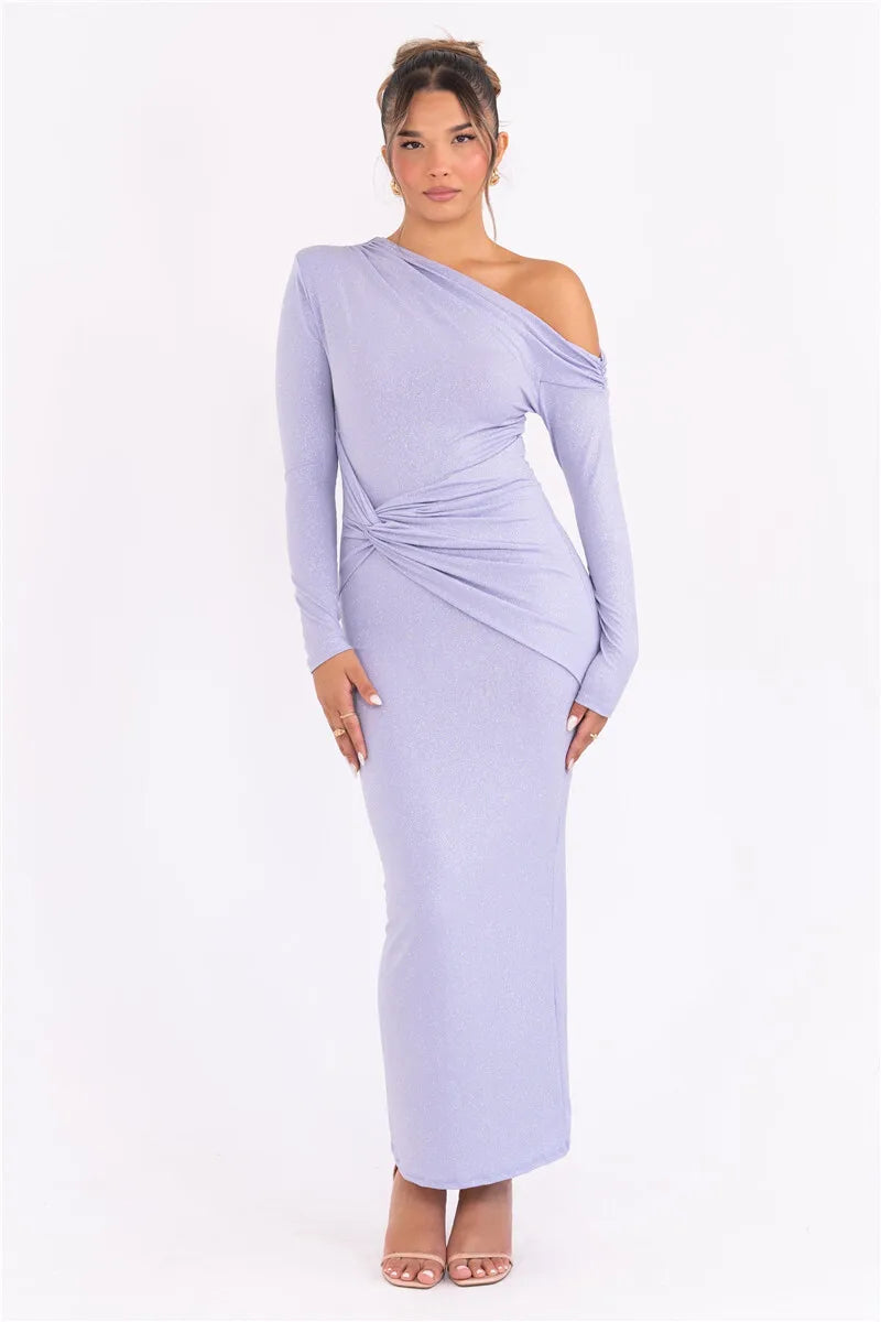 Robe longue sexy à manches longues et paillettes pour femmes