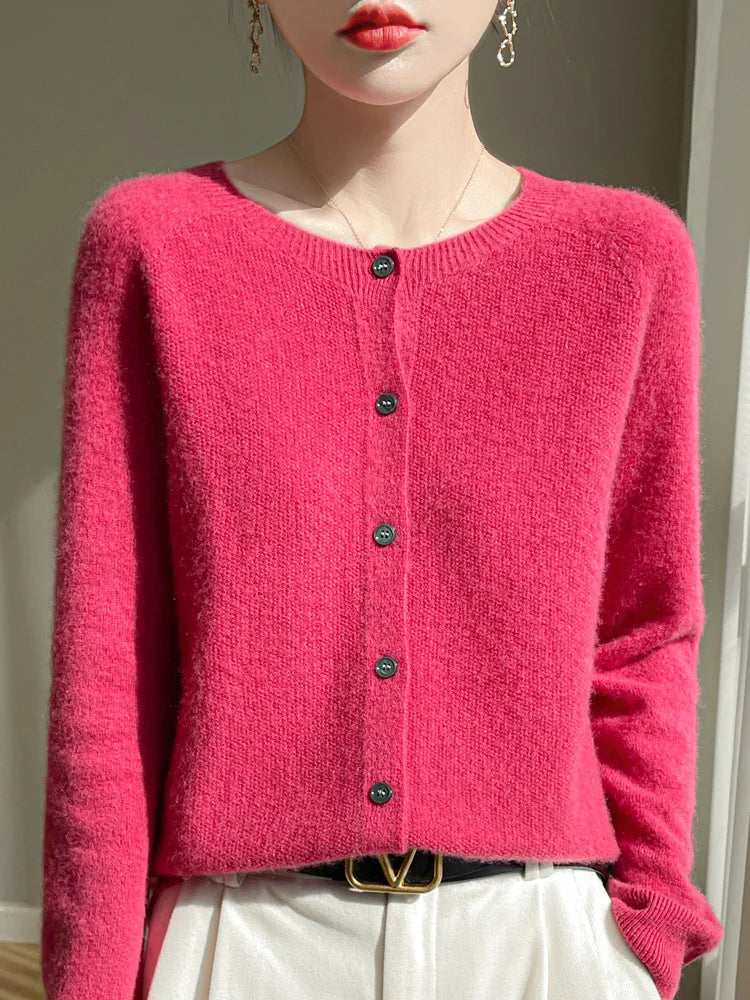 Cardigan basique à col rond pour femmes