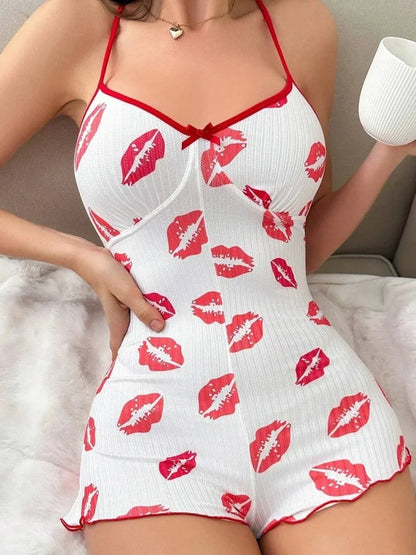 Combishort Femme à Lèvres Rouges – Modèle Bustier Fantaisie