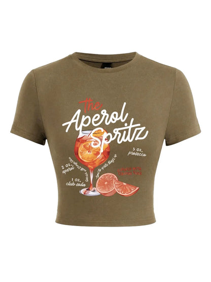 Crop Top Femme – Imprimé Rétro Aperol Spritz