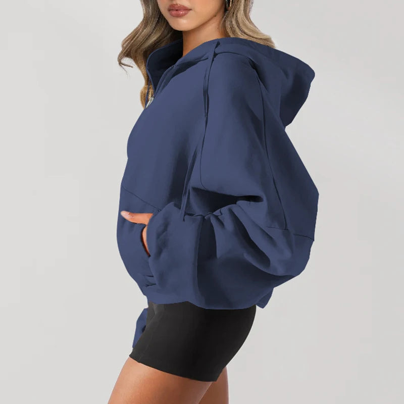 Veste de sport à capuche grise ample américaine pour femmes