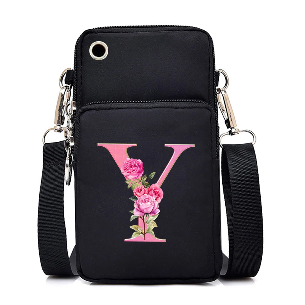 Sac à bandoulière série lettres Sakura rose pour téléphone portable pour femmes