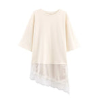 T-shirt en dentelle patchwork pour femmes