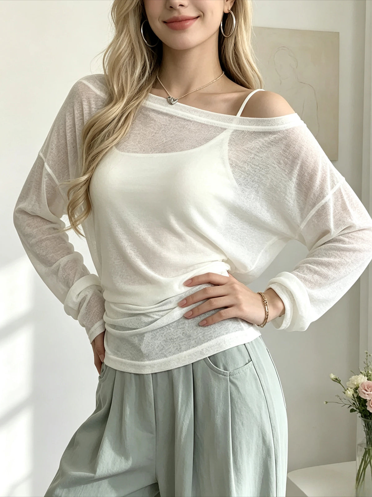 Top Transparent Femme – Épaules Dénudées et Taille Nouée