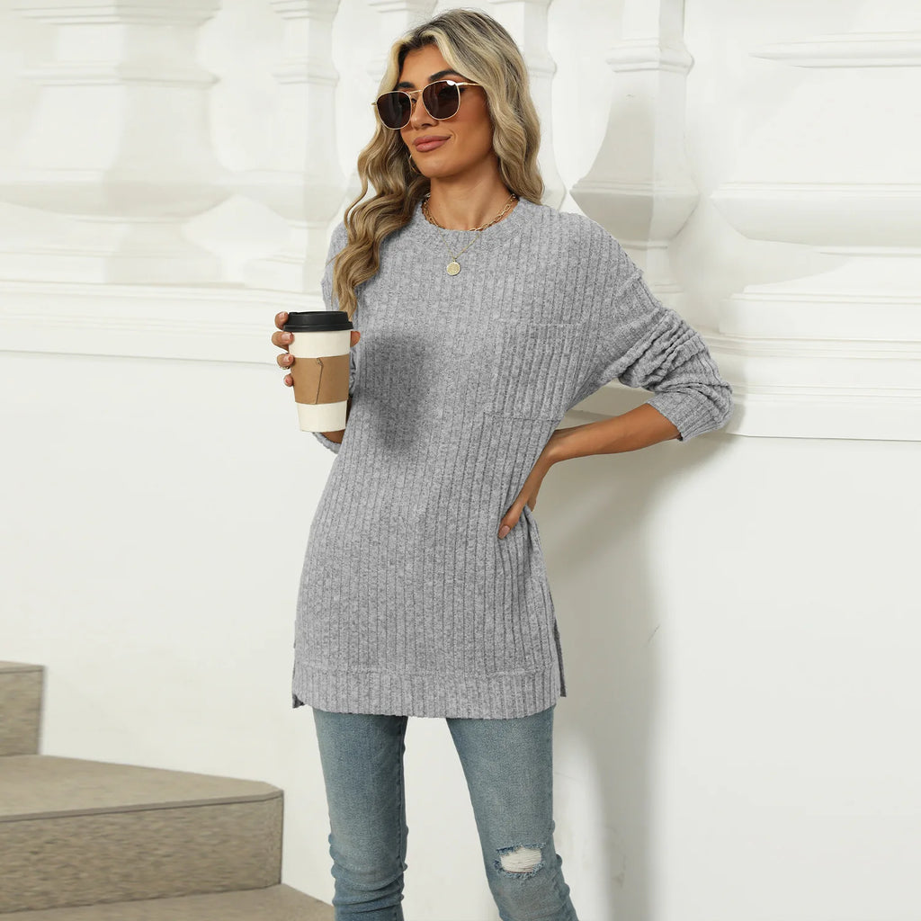 T-shirt à manches longues fendu pour femmes
