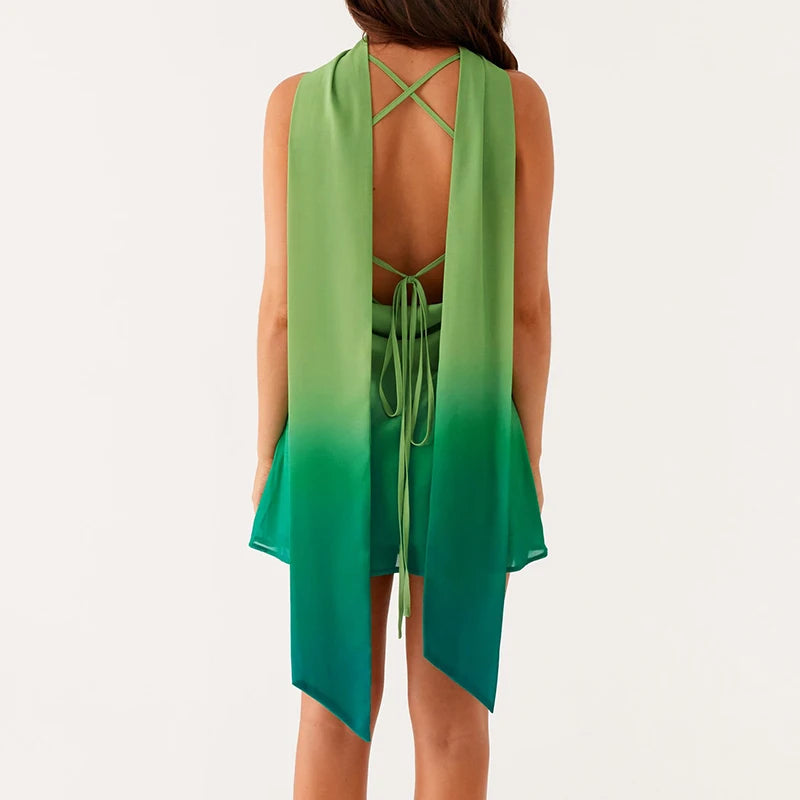 Mini robe dégradé/fleur imprimé col pivotant sangle pour femmes