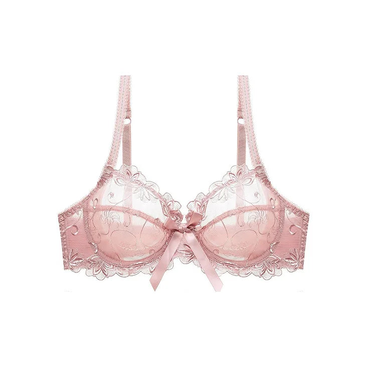 Ensemble de soutien-gorge transparent en dentelle avec nœud ultra-fin et culotte pour femmes