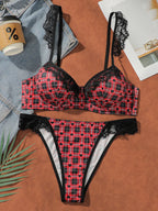 Ensemble de lingerie sexy en dentelle à carreaux pour femmes