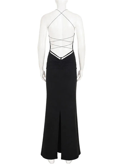 Robe longue femme dos nu à fines bretelles