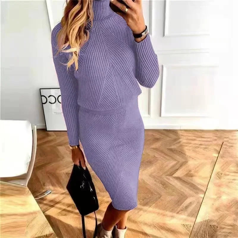 Ensemble deux pièces tricoté à col roulé pour femmes